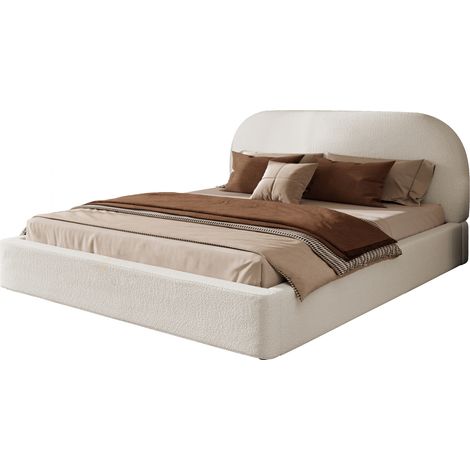 Letto matrimoniale imbottito 180 x 200 cm in tessuto bouclé beige, con rete a doghe, testiera spessa e struttura stabile per la camera da letto  CHICFURN (1/5)