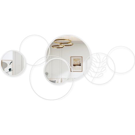 Lot de 4 miroirs muraux ronds en métal pour salon, chambre à coucher, entrée - Blanc - 50 x 100 cm (1/5)