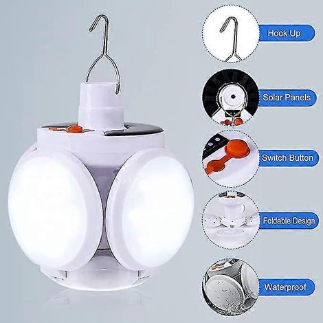 Lanterne de camping LED, lampe de camping étanche à luminosité réglable, lampe LED portable rechargeable solaire/USB, lampe torche d'urgence à intensité variable pour caméra (1/5)