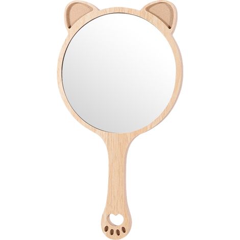Miroir Portable En Bois - Miroir À Main Avec Motif Oreilles De Chat - Pour Maquillage Et Retouche Rapide - 22,5 x 12 cm - 1 Pièce (1/5)