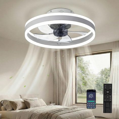 Ventilateur de Plafond LED Ø50 cm Blanc avec Télécommande et Application, Moteur DC Silencieux, 6 Vitesses, Éclairage Dimmable 3000K-6000K, Fonction Mémoire, Ventilation Réversible, 48W (1/5)