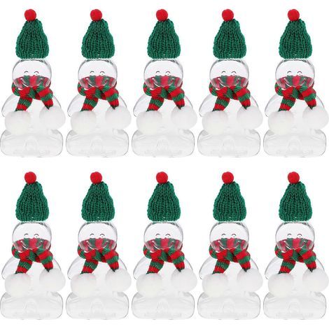 Set aus weihnachtlich gestalteten Saftflaschen in Lebkuchenform mit Schals und Mützen – 14,00 x 7,50 x 3,80 cm (1/4)