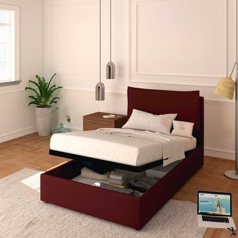 Baldiflex Letto Contenitore Piazza e mezzo 120x190 Licia in Ecopelle con Rete a Doghe colore Bordeaux Bordo (1/5)