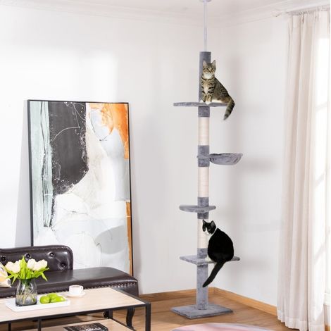 Albero tiragraffi da parete regolabile 230-260 cm, 5 livelli, grigio DESVIAE (1/5)