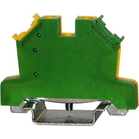 Bloc de mise à la terre Rail DIN, 1 voie voies , raccordement Cage à ressort, 24 10 AWG, Vert, Jaune ( Prix pour Sachet de 10 )