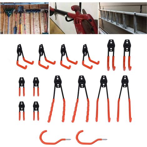 Verbessertes Set aus 16 Garagenhaken, robuste Doppelhaken für die Wand, Haken zur Organisation der Garagenaufbewahrung, geeignet für Elektro- und Gartengeräte, Leitern, Fahrräder, Mopps, Besen. (1/5)