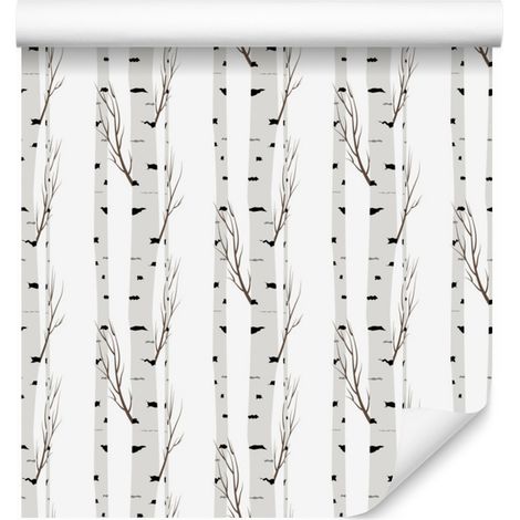 Papel pintado con diseño de abedules para salón y dormitorio, 50x1000 cm. (1/5)