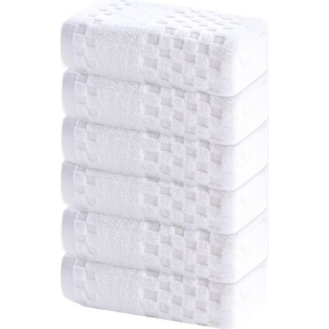 6 serviettes de bain coton, grises/kaki/blanches, ultra-absorbantes, légères, épaisseur moyenne, usage salle de bain spa cuisine (1/5)