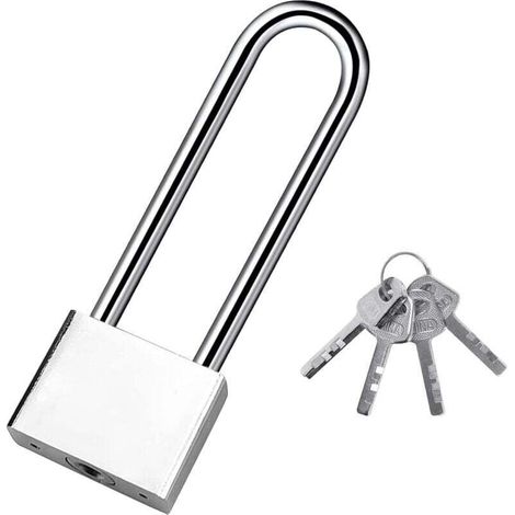 Cadenas à cléCadenas à clé Cadenas Robuste à anse longue avec 4 clés, cadenas Sécurité Etanche Exterieur pour entrepôt, garage, jardin, Clôtures-30mm (1/4)