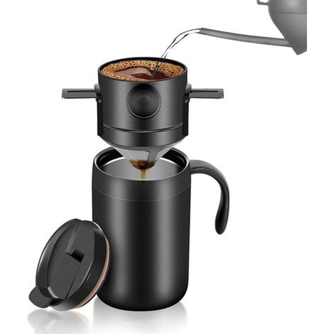 Taza de viaje isotérmica para café, Taza de viaje de acero inoxidable, Termo reutilizable de doble pared, Utensilios portátiles para beber en (1/5)