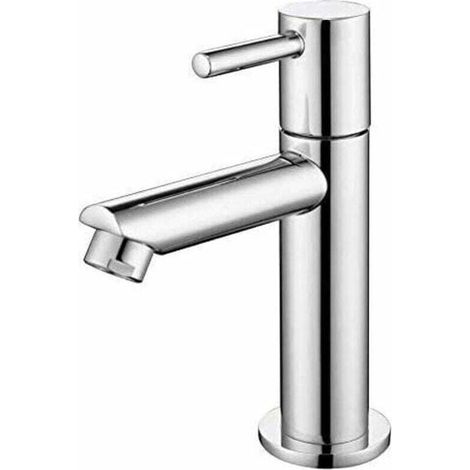 Robinet d\'évier d\'eau froide uniquement, mélangeur d\'évier de surface durable en acier inoxydable argenté, robinet de lavabo pour toilettes invités, 270g (1/4)