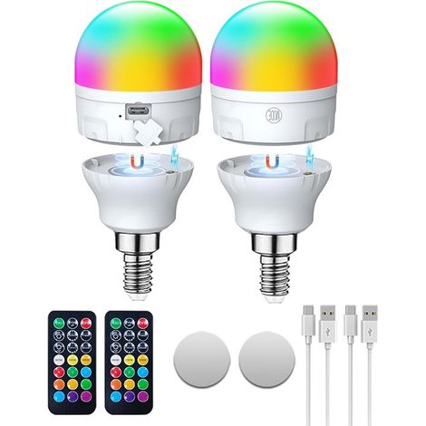 Bombilla LED recargable regulable con mando a distancia, casquillo E14 y conector USB-C (2 unidades) (1/5)