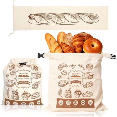 2 Pièces Sac a Pain en Lin avec Boucle, 30 X 40 Cm Sac Pain avec Couche Intérieure en TPU et 16 X 64 Cm Sacs à Baguette Réutilisables pour Conserver la Fraîcheur (1/5)