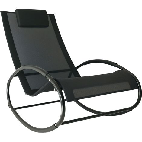 Chaise longue de jardin « Zero Gravity », fauteuil à bascule avec coussin et tissu respirant, 105 x 62 x 88 cm, noir (1/5)