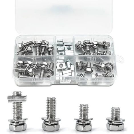 Kit écrous et boulons de batterie moto - - 56 pièces - Acier inoxydable - Boulons M6 - 10 mm, 12 mm, 16 mm, 20 mm (1/5)