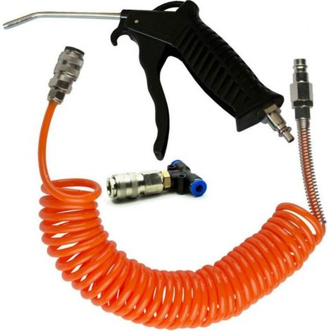 TUBO ARIA COMPRESSA FLESSIBILE PER COMPRESSORE 5 MT + PISTOLA SOFFIAGGIO (1/4)