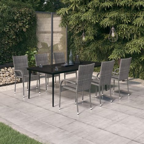 Ensemble Table et Chaise de Jardin Salon de jardin 7 pcs Gris et noir 22853 (1/5)