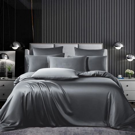 Bettwäsche Set Satin 200x200cm 3-teilig Grau mit Reißverschluss