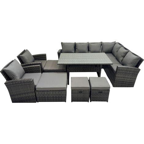 Fimous Rattan Garden Furniture Set Outdoor 12 Seater Patio Dining Corner Sofa Sets with Dining Table Chair Dark Grey Mixed (1/5)