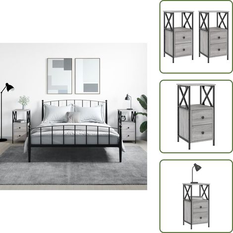 Nachttische 2 Stk. Grau Sonoma 34x35,5x70 cm Holzwerkstoff - Nachttisch - Kommode - Grau Sonoma - Holzwerkstoff - Metallgestell (1/5)