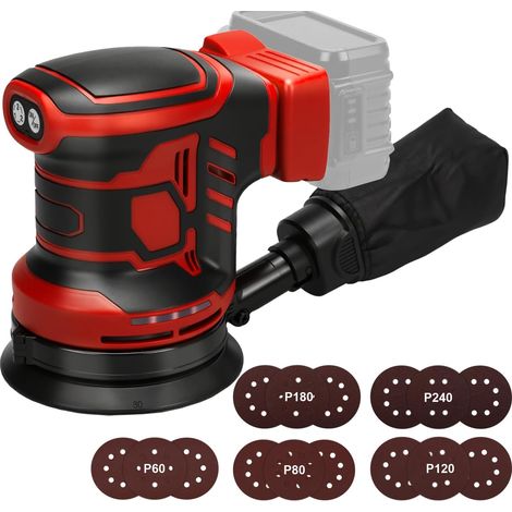Ponceuse Excentrique pour Milwaukee 18V Battery (San Batteries),125 mm Ponceuse Orbitale aléatoire sans fil,3 vitesses 7000-11000pm avec récipient de capture de poussière,15 papier de verre