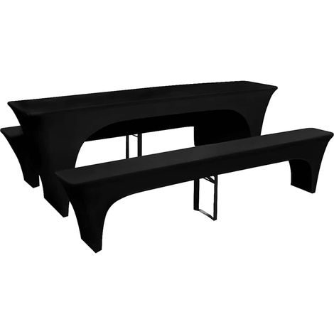 Maison Exclusive - 3 Fodere Elasticizzate Tavolo da Birra e panchine Nere 220x50x80 cm (1/3)