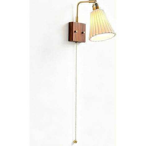 Applique de Chevet en Céramique Rayée avec Abat-Jour, LED 12 W à 3 Couleurs Incluse, Hauteur Réglable et Interrupteur à Tirette, Lampe Murale (1/5)