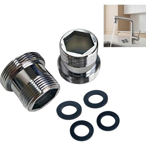 2 Pièces Adaptateur de Robinet Mitigeur M18 vers M22, Adaptateur de Robinet Cuisine pour Aérateur, Adaptateur Robinet Aérateur M18 avec Raccord Rapide, Durable et Résistant à la Corrosion (M18-M22) (1/5)