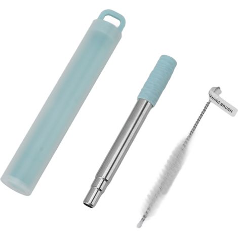 Nachfüllbarer und zusammenklappbarer Edelstahl-Trinkhalm mit Reinigungsbürste, ideal für Reisen und Büro, Blau (1/5)