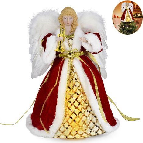 Décoration de sapin de Noël en forme d'ange avec lumières LED, alimentée par piles, décorations de Noël lumineuses, décoration de sapin de Noël (1/5)