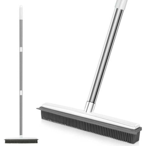 Balai en Caoutchouc de Silicone Blanc à Long Manche Anti-Rayures, pour Enlever Les Poils d'animaux de Compagnie, pour Les Sols, Les Tapis, Les Carreaux, Les Fenêtres et Le Jardin (1/4)