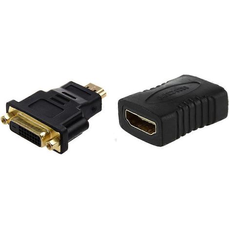 Adaptateur HDMI femelle vers femelle pour téléviseurs HD avec connecteurs femelles DVI 24+1 (DVI-D), vers adaptateur HDMI mâle. (1/5)