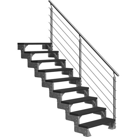 Dolle Außentreppe Gardentop 162-198cm Geschosshöhe mit Trimax anthrazit 80cm breit mit Prova-Geländer