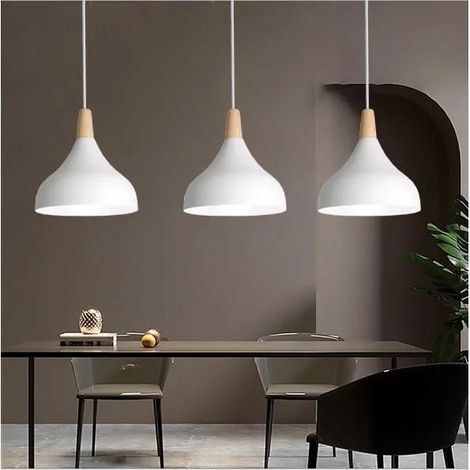 Yowei 3pcs Lustre Suspension Rétro, Suspension Luminaire Moderne Style Goutte Chapeau pour Chambre Salle à Manger Cuisine,Blanc,Ø (1/4)