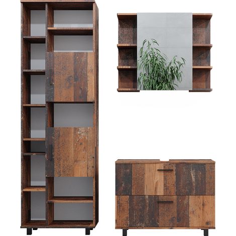 Set di mobili da bagno Ilias, Rovere rustico, 3 parti, con colonna, Vicco (1/5)