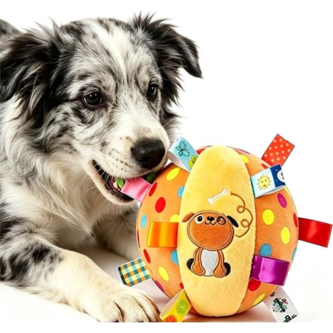 Beyamis Ruban à grelots, jouet suspendu pour chien  balle à mâcher interactive en coton doux, parfaite pour le jeu et l'entraînement des chiens de petite et moyenne taille  colorée. (1/5)