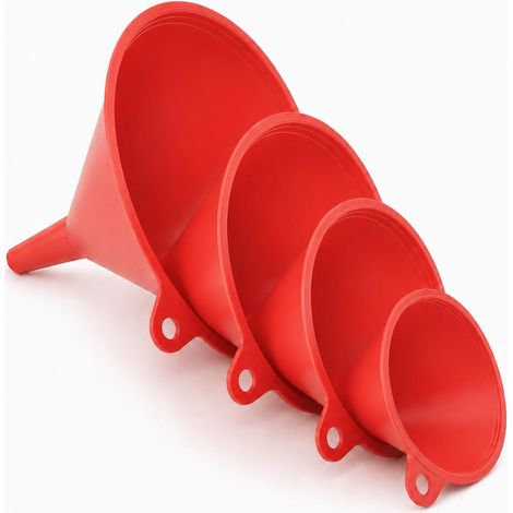 Entonnoirs pour Remplir Bouteilles, Entonnoir Cuisine, Set de 4, Plastique, 4 Tailles, remplissage pour liquides et ingrédients secs, pour Cuisiner, Laboratoire et Huile de Voiture, Rouge (1/5)