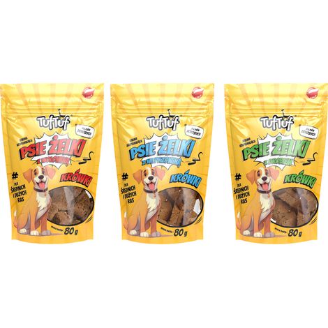 TufTuf Dog Gomitas de gelatina, dulces de chocolate para perros, mezcla de sabores 3x80g (1/4)