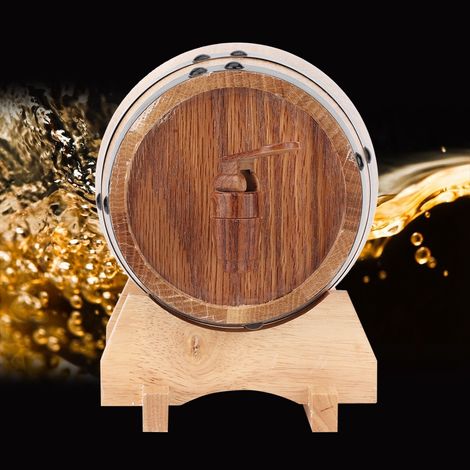 1-Liter-Mini-Weinfass aus Eichenholz für den Hausgebrauch, tragbar, Holzfarbe mit schwarzem Bügel, 1 Liter (1/5)