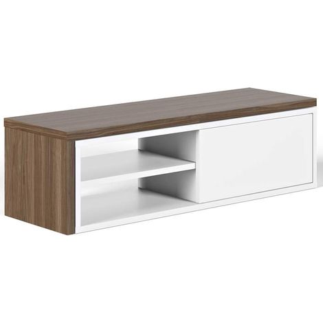 Meuble TV, Noyer et Blanc, 110x35x32 cm (1/4)