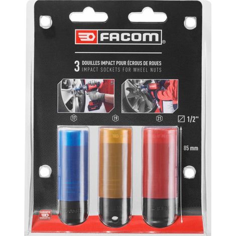 Set di 3 bussole lunghe FACOM NSI.3LPB per chiavi a percussione 1/2" (1/3)