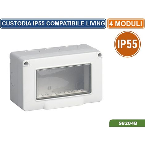 Cassetta 4 Moduli da Parete con Sportello IP55 - Compatibile Living Light - TOT (1/3)