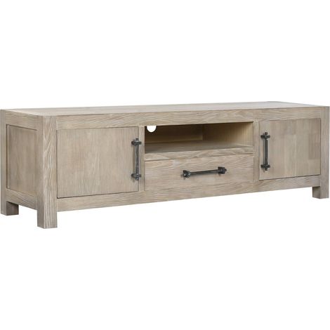 Meuble TV en bois de hevea et métal style romantique - Bois clair avec accents métalliques (1/5)