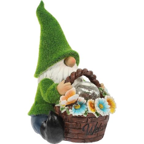 Statue de GNOME Solaire en Résine Verte Éclairage Automatique Nocturne, Décoration Créative pour Jardin et Pelouse, Lampe Solaire Extérieure Écologique (1/5)