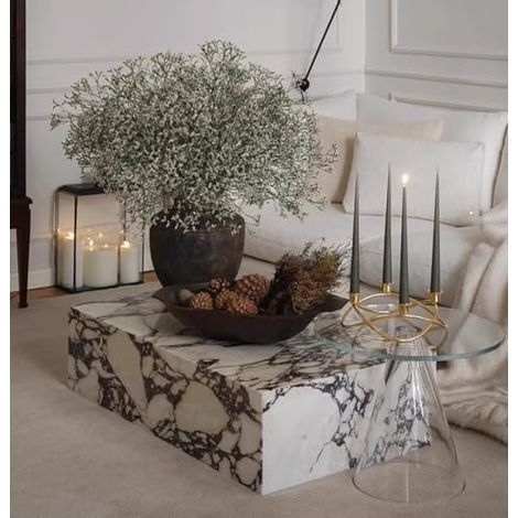 Table de salon rectangulaire blanche, avec texture en marbre imitant le marbre. Dimensions : 90×50×30 cm. . Conforme aux styles modernes de luxe, scandinave et nor