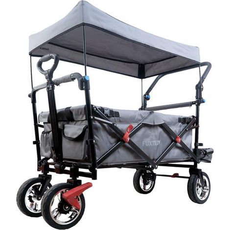 FUXLIFE by FUXTEC Carrello Pieghevole CT800 Grigio • Tettuccio parasole • Ruote larghe • Volume 105 L • Portata 75 kg • Richiudibile e compatto