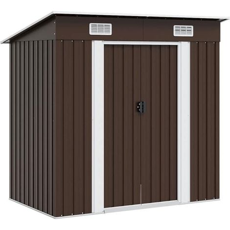 Abri de jardin marron, dimensions : 194 x 121 x 181 cm, acier. (1/5)