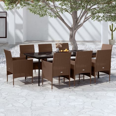 9-tlg. Garten-Essgruppe mit Kissen Braun und Schwarz vidaXL (1/5)