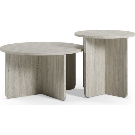 Set de 2 tables basses rondes décor travertin - Mina