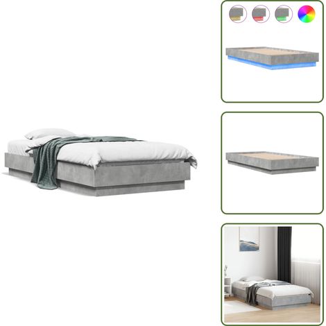 The Living Store Cadre de lit sans matelas avec lumières LED gris béton 75x190cm - Cadre De Lit - Lit Avec Led - Luminaire De Lit - Éclairage De Chambre - Sommier (1/5)